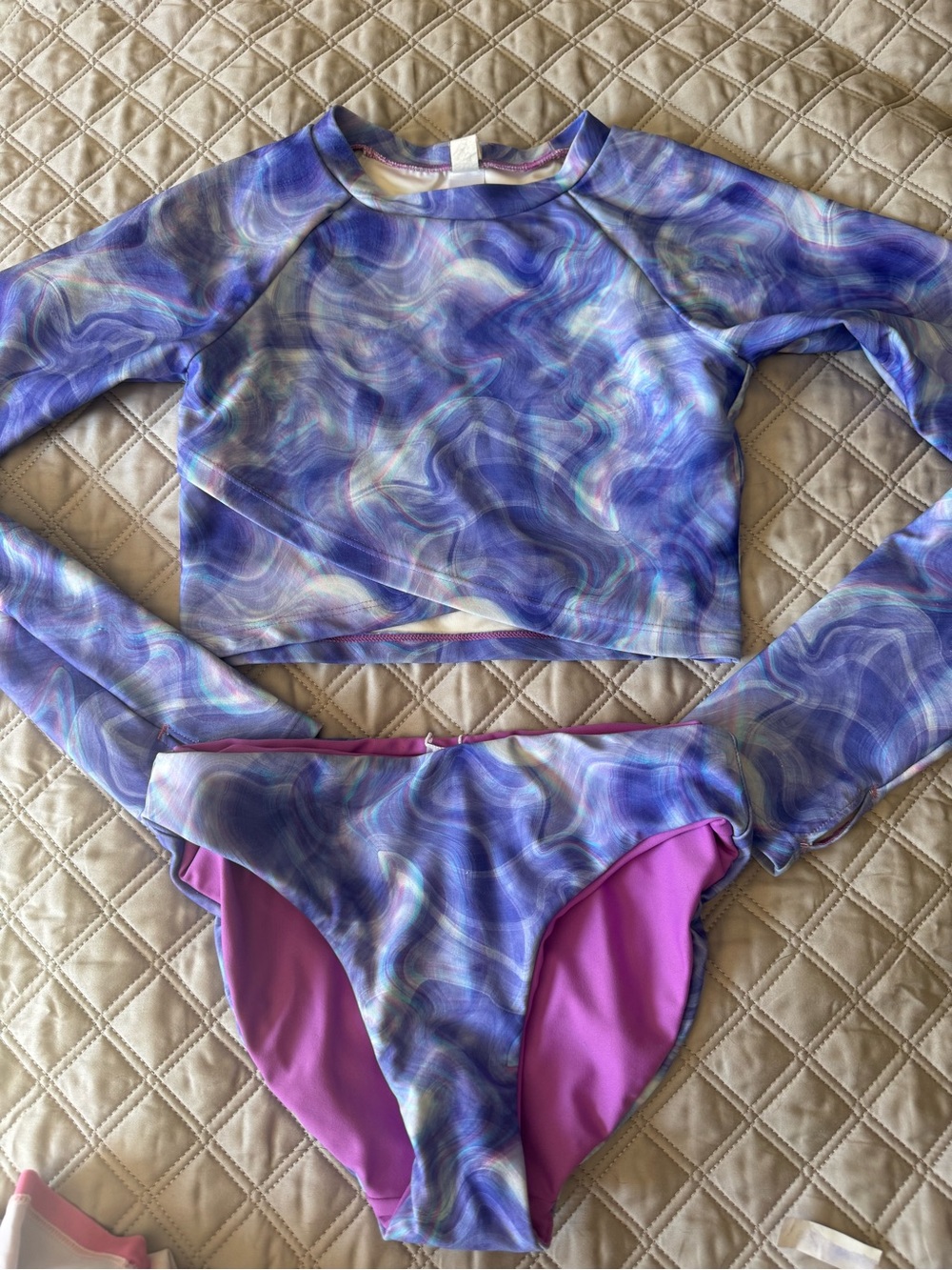 Zella Kids Purple Swirl Long-Sleeve Rashguard Two-Piece